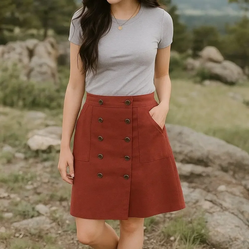 L.L. Bean Salmon Pink High Rise Button Down Skirt A-Line Mini Skirt Size 8 NWT